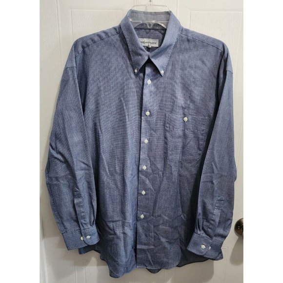VTG Yves Saint Laurent Blue Woven Dress Shirt LS Button Down Size L 16.5 32-33 - Picture 1 of 10